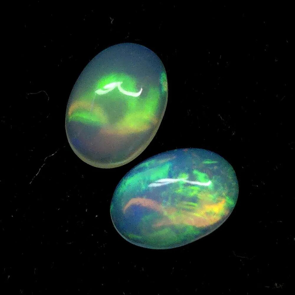 Natural Fire Opal Pair, Cabochon, 1.06 ct Total, 7x6mm, Color Dyed